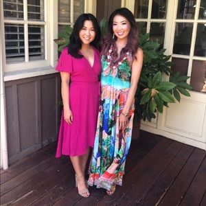 Hot pink midi wrap dress from Lulus